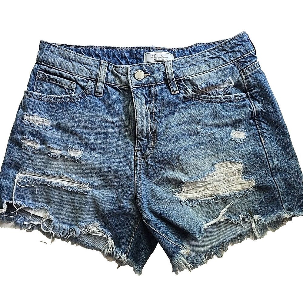 KanCan Shorts Cutoff Womens 26 Distressed Mediu Wash Denim High Rise Frayed 26x4